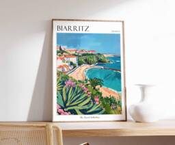 Biarritz France Travel Poster Coastal Beach Art Print - thumbnail 1