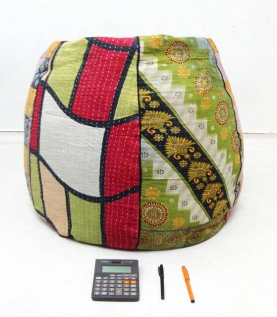 Handmade Floral Kantha Cotton Bean Bag Chair Bohemian Ottoman Pouf - image 1