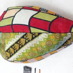 Handmade Floral Kantha Cotton Bean Bag Chair Bohemian Ottoman Pouf - thumbnail 2