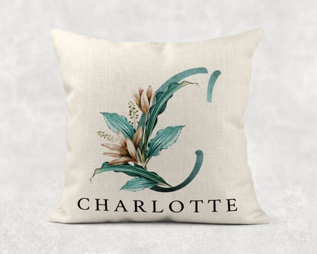 Personalised Initial & Name , Floral Linen Cushion . Girls/Mum/Nan Birthday Gift - image 1