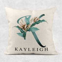 Personalised Initial & Name , Floral Linen Cushion . Girls/Mum/Nan Birthday Gift - thumbnail 3