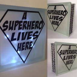 A Superhero Lives Here Nightlight Cube, Glass Light Block, Personalised Or Personalized Keepsake Gift - thumbnail 4