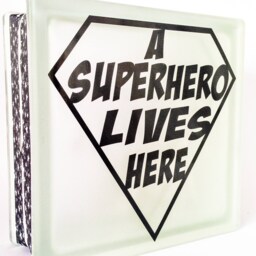 A Superhero Lives Here Nightlight Cube, Glass Light Block, Personalised Or Personalized Keepsake Gift - thumbnail 2