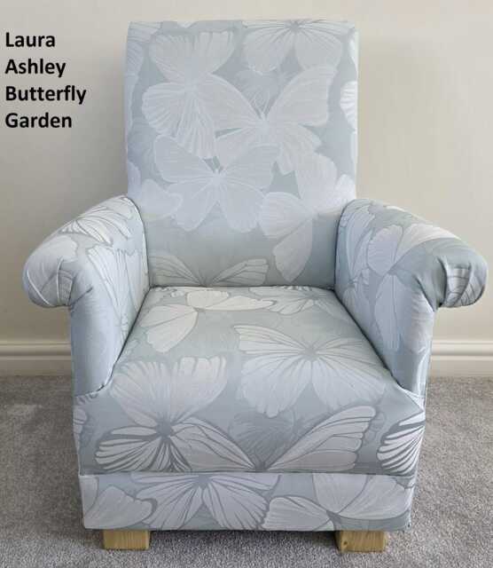 Laura Ashley Villandry Fabric Adult Armchair Handcrafted Josette Beaulieu Peonies Stripe Whinfell Grey Accent Chair Blue Duck Egg Small - image 1