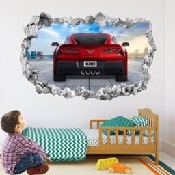 Supercar Sports Car Personalised Name Wall Decal Sticker Mural Poster Print Art Kids Boys Bedroom Decor Red Corvette Kd10 - thumbnail 2