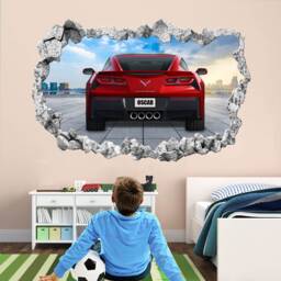 Supercar Sports Car Personalised Name Wall Decal Sticker Mural Poster Print Art Kids Boys Bedroom Decor Red Corvette Kd10 - thumbnail 1