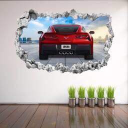 Supercar Sports Car Personalised Name Wall Decal Sticker Mural Poster Print Art Kids Boys Bedroom Decor Red Corvette Kd10 - thumbnail 3