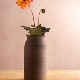 Dark Brown Rustic Handmade Ceramic Vase, Pottery Tall Decorative Unique Flower Pot, Stoneware Eclectic Vase - thumbnail 2