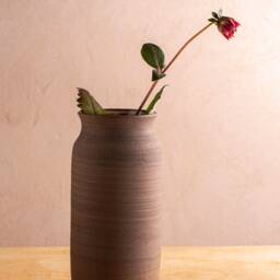 Dark Brown Rustic Handmade Ceramic Vase, Pottery Tall Decorative Unique Flower Pot, Stoneware Eclectic Vase - thumbnail 3