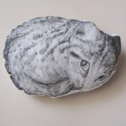 Hand-Painted Cat Plush Pillow, Nursery Decor, Baby Shower Gift - thumbnail 3