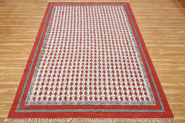 Hand Block Printed Cotton Runner Rug -Bohemian Kilim, 4x10 Feet - image 1
