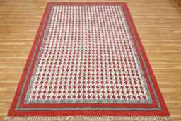 Hand Block Printed Cotton Runner Rug -Bohemian Kilim, 4x10 Feet - thumbnail 1