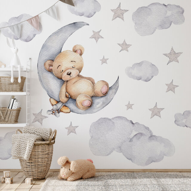 Bear On Moon Nursery Wall Decal Repositionable Baby D??cor - image 1