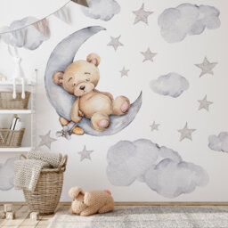 Bear On Moon Nursery Wall Decal Repositionable Baby D??cor - thumbnail 1