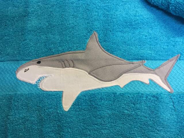 Embroidered Shark Cotton Bath Towel, Personalized Kids Towel - image 1