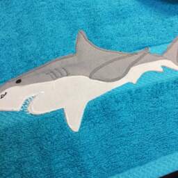 Embroidered Shark Cotton Bath Towel, Personalized Kids Towel - thumbnail 2