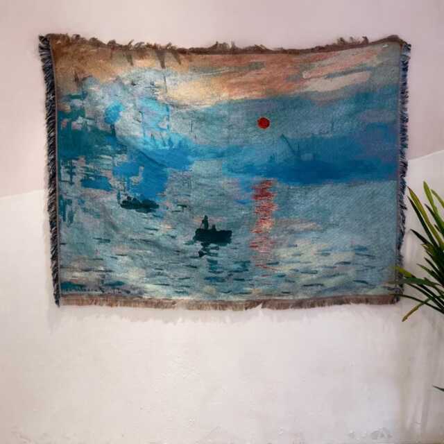 Impressionist Seascape Woven Tapestry - Monet-Inspired Ocean Wall Hanging Coastal Art Blanket Throw Blue Abstract Decor - image 1