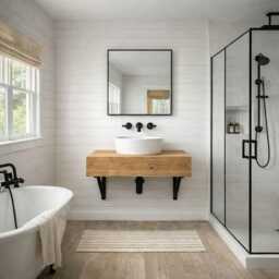 Floating Rustic Beam Washstand Solid Wood Bathroom Vanity Unit