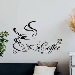 Coffee Wall Decal Vinyl Sticker Kitchen Poster Beans Cup Heart Dining Room Quote Mural Decor Cafe Art Print P388 - thumbnail 1