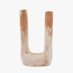Mid-Season Sale Moroccan Vintage Tamegroute Unglazed Ecru/Terracotta Extra Large Arc Twin Candle Holder, Handmade Ceramic Glazed Pottery - thumbnail 2