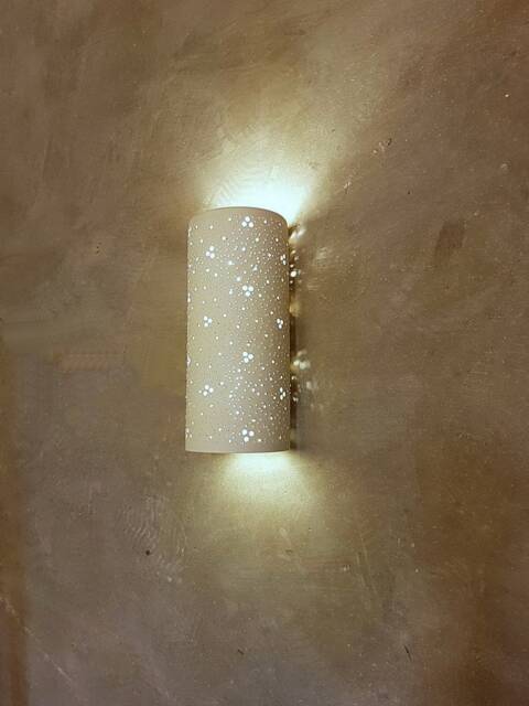 Perforated Ceramic Wall Sconce Handmade Cylinder Light Fixture - image 1