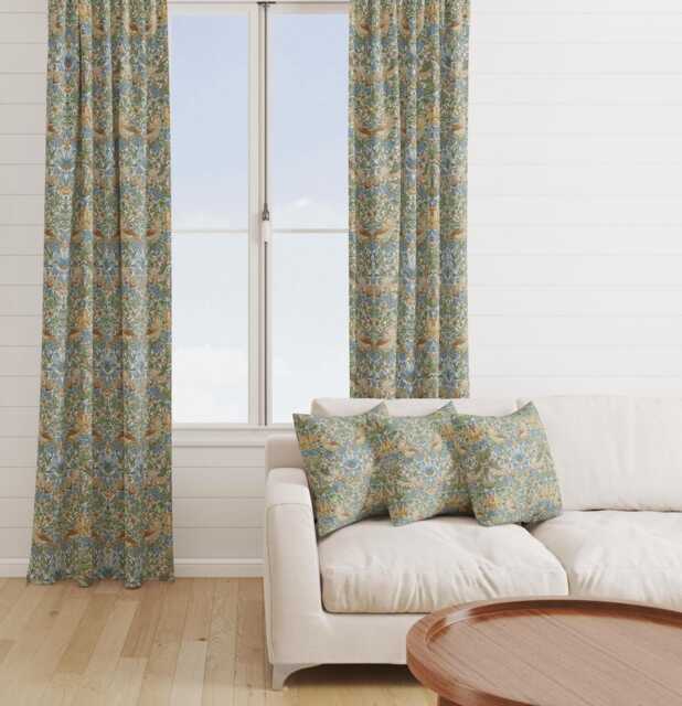 Custom Made William Morris Strawberry Thief Sky Blackout Lining Curtains 3 - image 1
