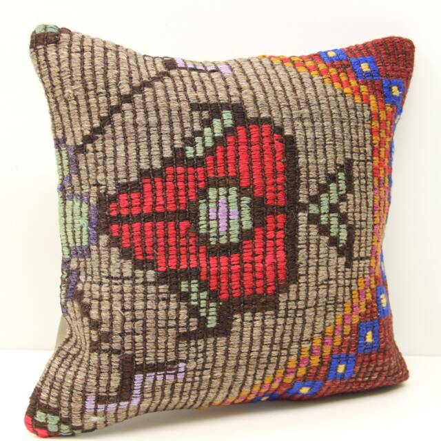 Vintage Kilim Pillow Cover, Boho Home Decor - 16x16 Inch - image 1