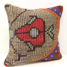 Vintage Kilim Pillow Cover, Boho Home Decor - 16x16 Inch - thumbnail 1
