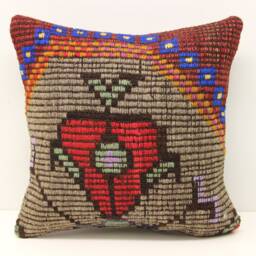 Vintage Kilim Pillow Cover, Boho Home Decor - 16x16 Inch - thumbnail 2