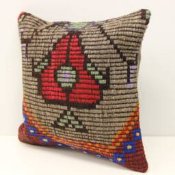 Vintage Kilim Pillow Cover, Boho Home Decor - 16x16 Inch - thumbnail 3