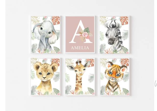 Safari Floral Animals, Nursery Prints, Decor, Girls Nursery, Prints - image 1