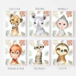 Safari Floral Animals, Nursery Prints, Decor, Girls Nursery, Prints - thumbnail 3