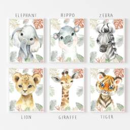Safari Floral Animals, Nursery Prints, Decor, Girls Nursery, Prints - thumbnail 2