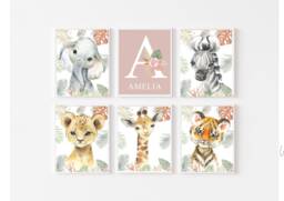 Safari Floral Animals, Nursery Prints, Decor, Girls Nursery, Prints - thumbnail 1