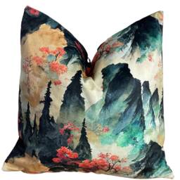 Autumn Dreamscape Velvet Cushion Cover Featuring Japanese Landscapes - thumbnail 3