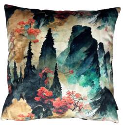 Autumn Dreamscape Velvet Cushion Cover Featuring Japanese Landscapes