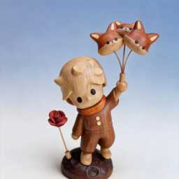 Handmade Wooden Little Prince Figurine With Detachable Fox Balloon & Rose, Prince Ornaments, Children's Day Gift, Cute Nursery Decor - thumbnail 2