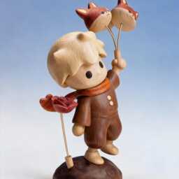 Handmade Wooden Little Prince Figurine With Detachable Fox Balloon & Rose, Prince Ornaments, Children's Day Gift, Cute Nursery Decor - thumbnail 3