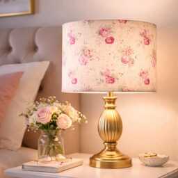 Handmade Floral Linen Drum Lampshade Roses & Sweet Peas On Cream Fabric - thumbnail 2