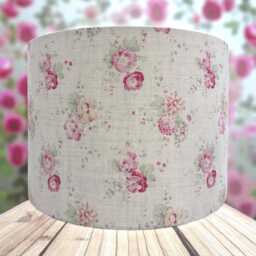 Handmade Floral Linen Drum Lampshade Roses & Sweet Peas On Cream Fabric - thumbnail 3
