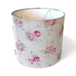 Handmade Floral Linen Drum Lampshade Roses & Sweet Peas On Cream Fabric - thumbnail 4