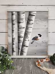 White Birch Painting, Painting On Wood, Reclaimed Wood Wall Art, Hand Painted Birch, Distressed, Decor, Chickadee, Gray Decor - thumbnail 1