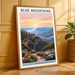 Blue Mountains Three Sisters Art Print Australian Landscape Gouache Painting - thumbnail 3