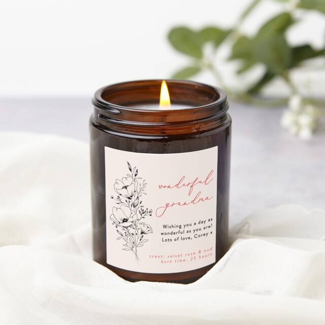 Personalised Grandma Birthday Candle Floral Soy Wax Jar - image 1