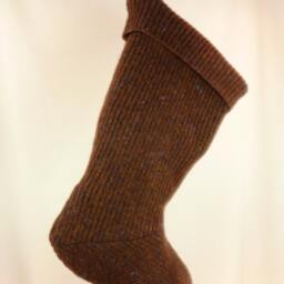 Christmas Stocking Felted Wool Brown Ribbed Knit Faux Leather 533 - thumbnail 3