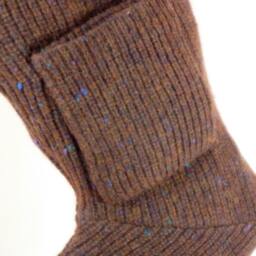 Christmas Stocking Felted Wool Brown Ribbed Knit Faux Leather 533 - thumbnail 4