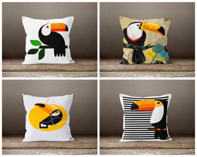 Toucan Bird Pillow Cover-Animal Pillow Case-Garden Party Cushion Cover-Jungle Cushion Case-Gift For Her-Handmade Material - image 1