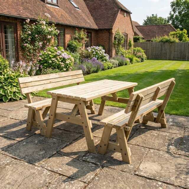 Solid Wood Garden Table With Back-Rest Benches - Victoria Range Heavy Duty 2-10 Seater Picnic Set Treated Timber Outdoor Dining - image 1