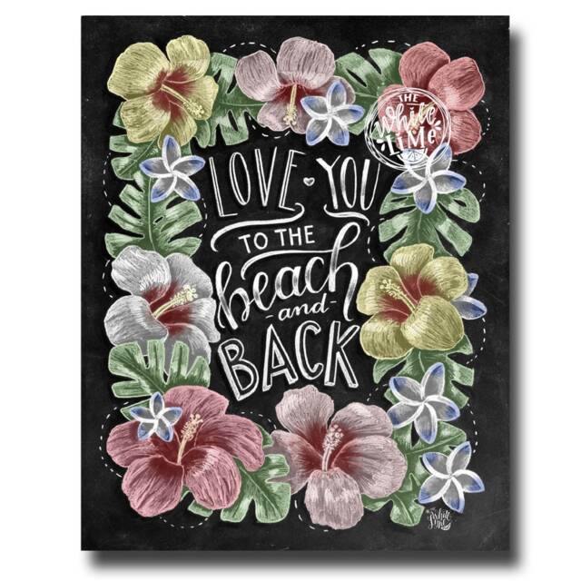 Beach Print, Sign, Art, Tropical Chalk Chalkboard Love You To The & Back, House, Hibiscus - image 1