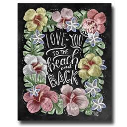 Beach Print, Sign, Art, Tropical Chalk Chalkboard Love You To The & Back, House, Hibiscus - thumbnail 1